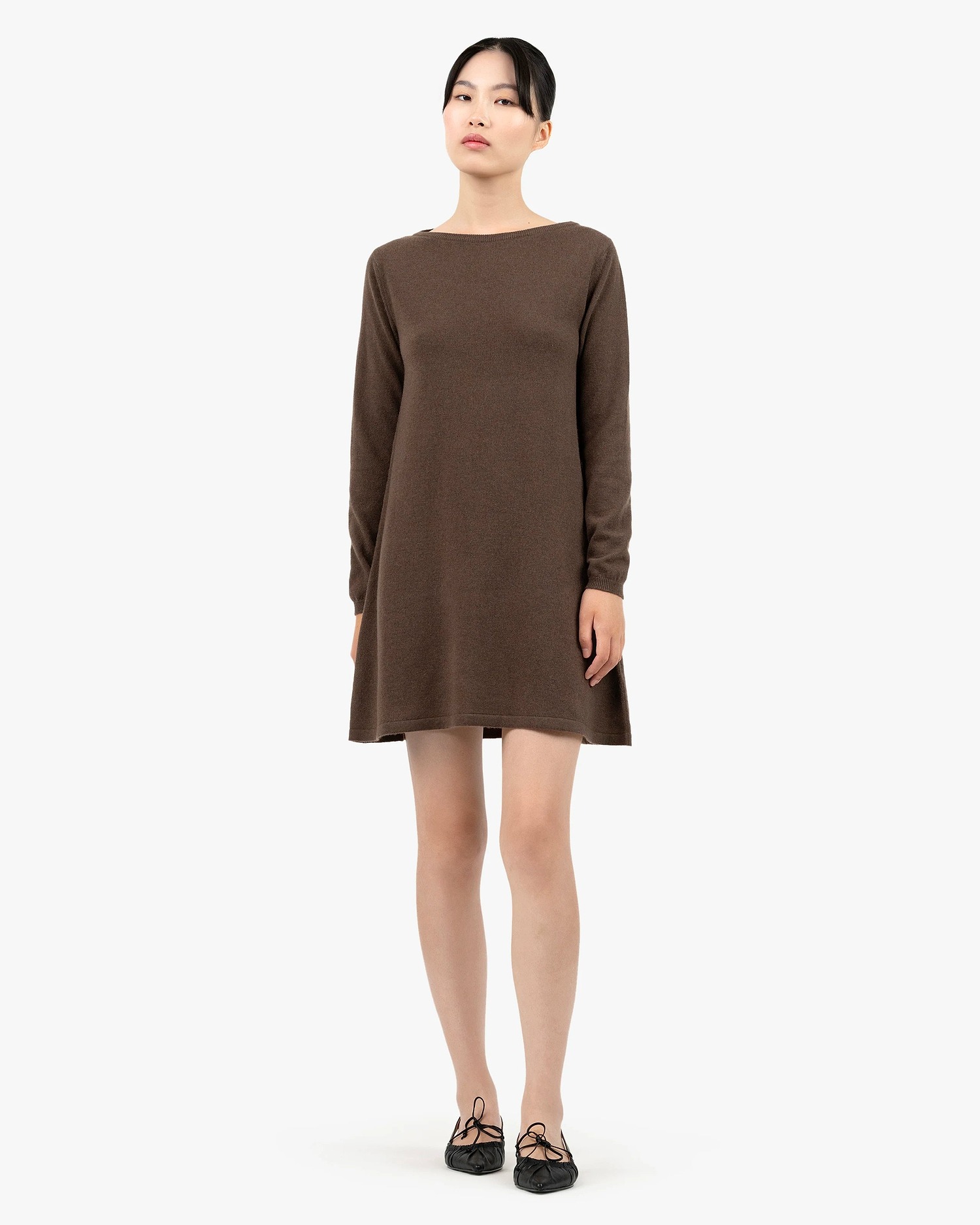 Florenz Boat Neck Dress - Brown Cashmere