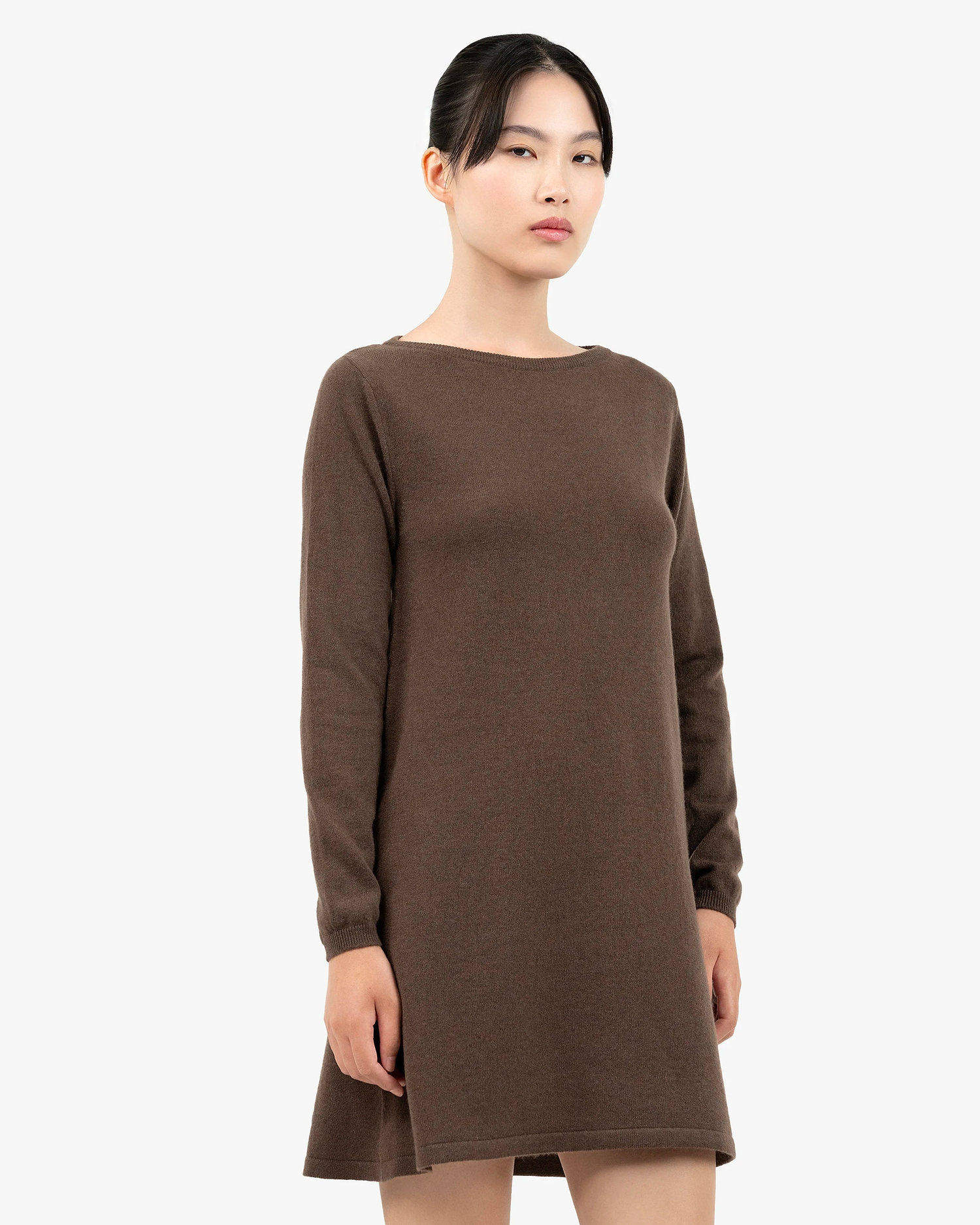 Florenz Boat Neck Dress - Brown Cashmere