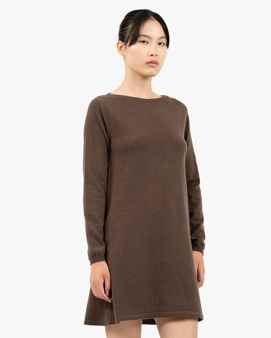 Florenz Boat Neck Dress - Brown Cashmere