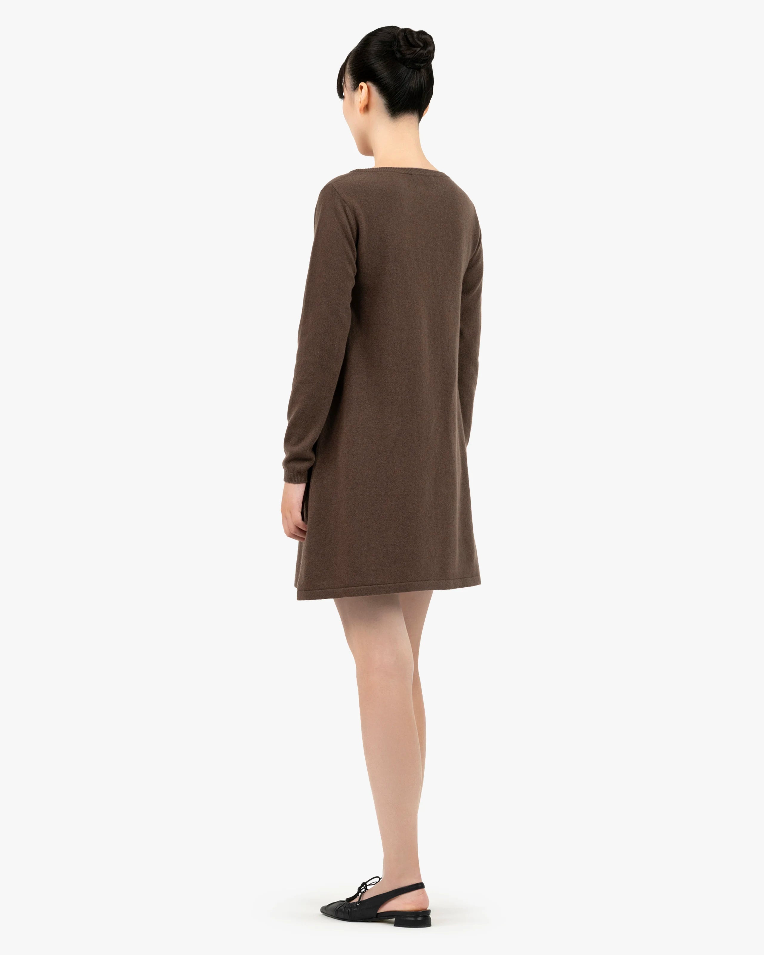 Florenz Boat Neck Dress - Brown Cashmere