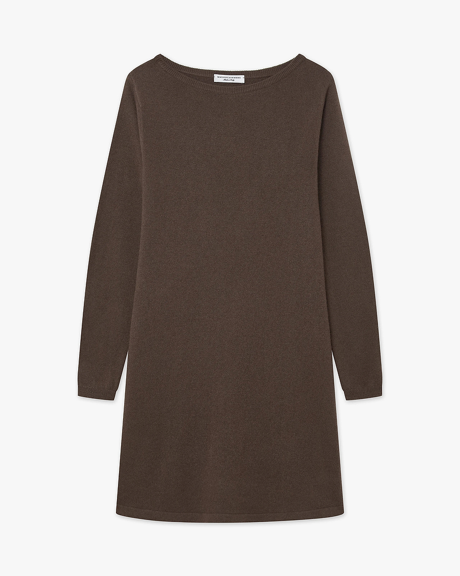 Florenz Boat Neck Dress - Brown Cashmere