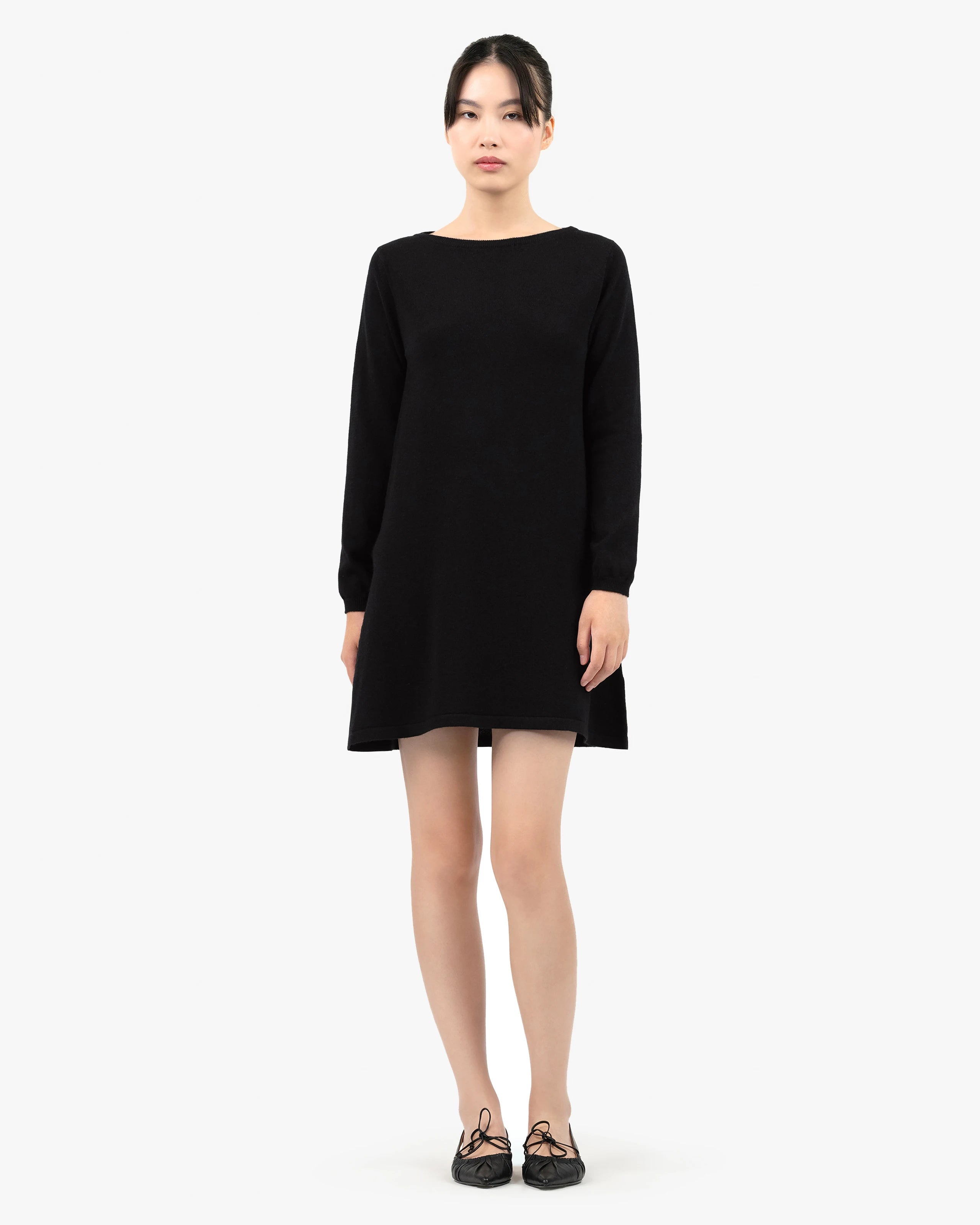 Florenz Boat Neck Dress - Black Cashmere