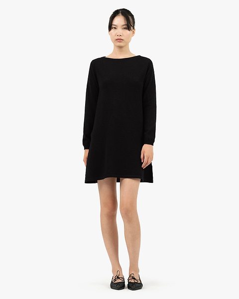 Florenz Boat Neck Dress - Black Cashmere