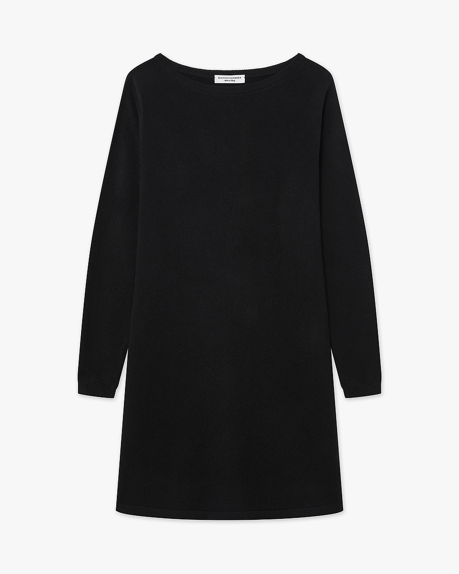 Florenz Boat Neck Dress - Black Cashmere