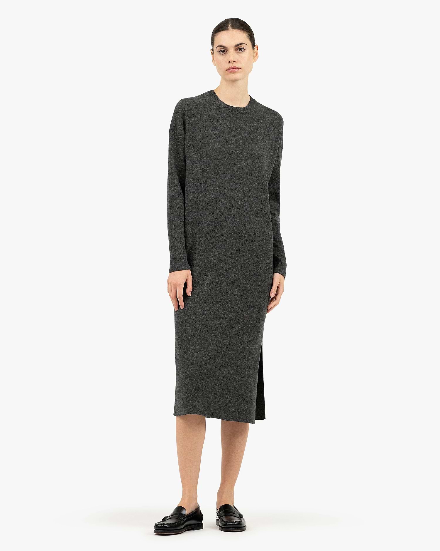 Liv Crew Neck Dress - Charcoal - Cashmere - Made in Italy Liv Crew Neck Dress - Charcoal - Cashmere - Made in Italy