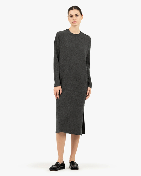 Liv Crew Neck Dress - Charcoal Cashmere