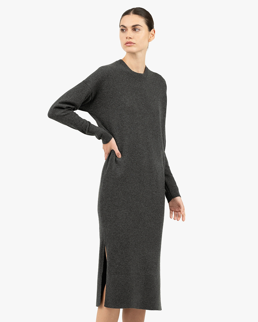 Liv Crew Neck Dress - Charcoal Cashmere