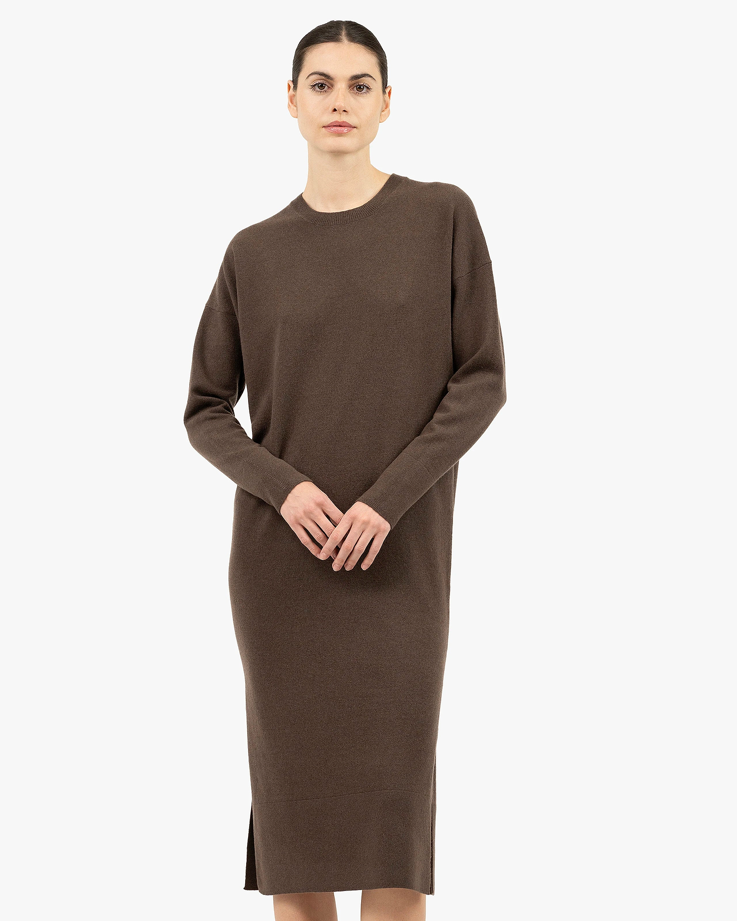 Liv Crew Neck Dress - Brown Cashmere