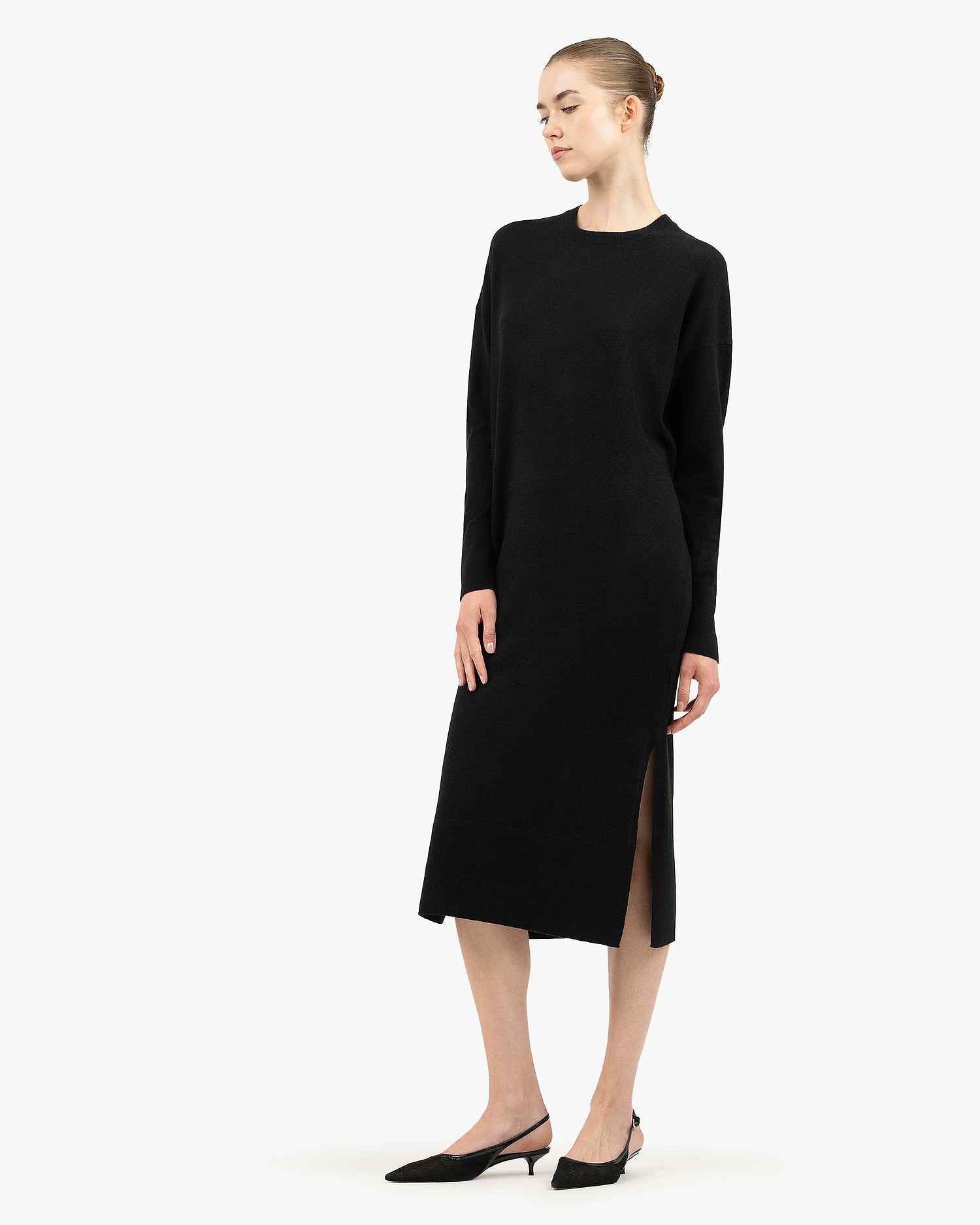 Liv Crew Neck Dress - Black - Cashmere - Made in Italy Liv Crew Neck Dress - Black - Cashmere - Made in Italy