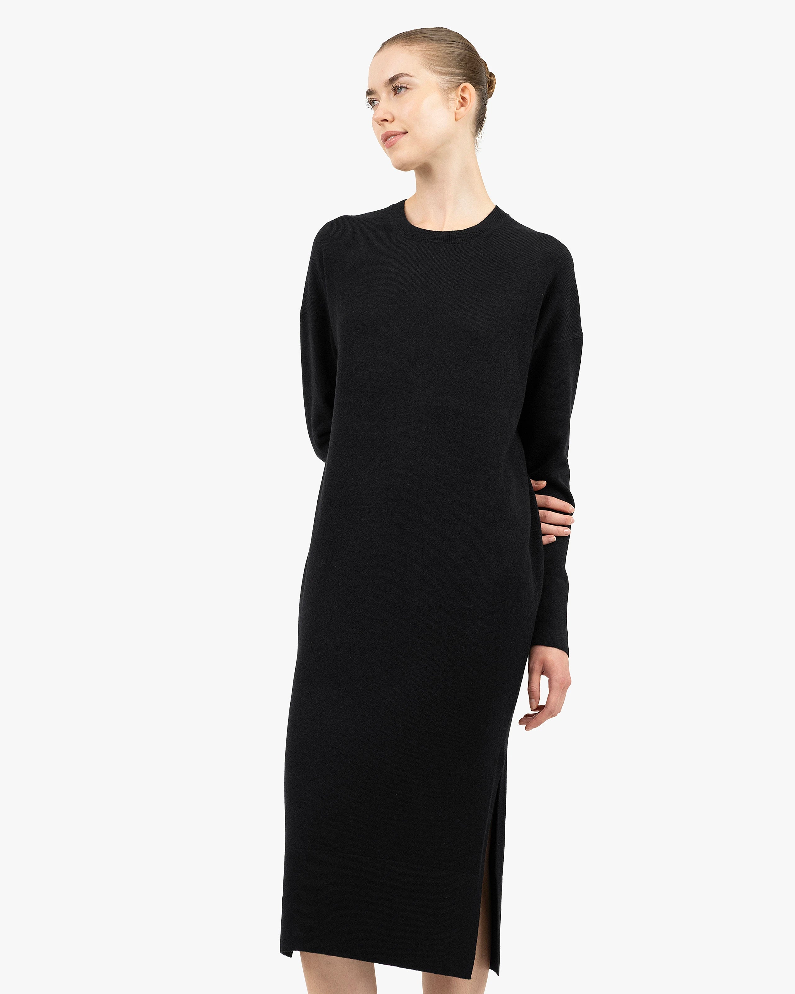 Liv Crew Neck Dress - Black Cashmere