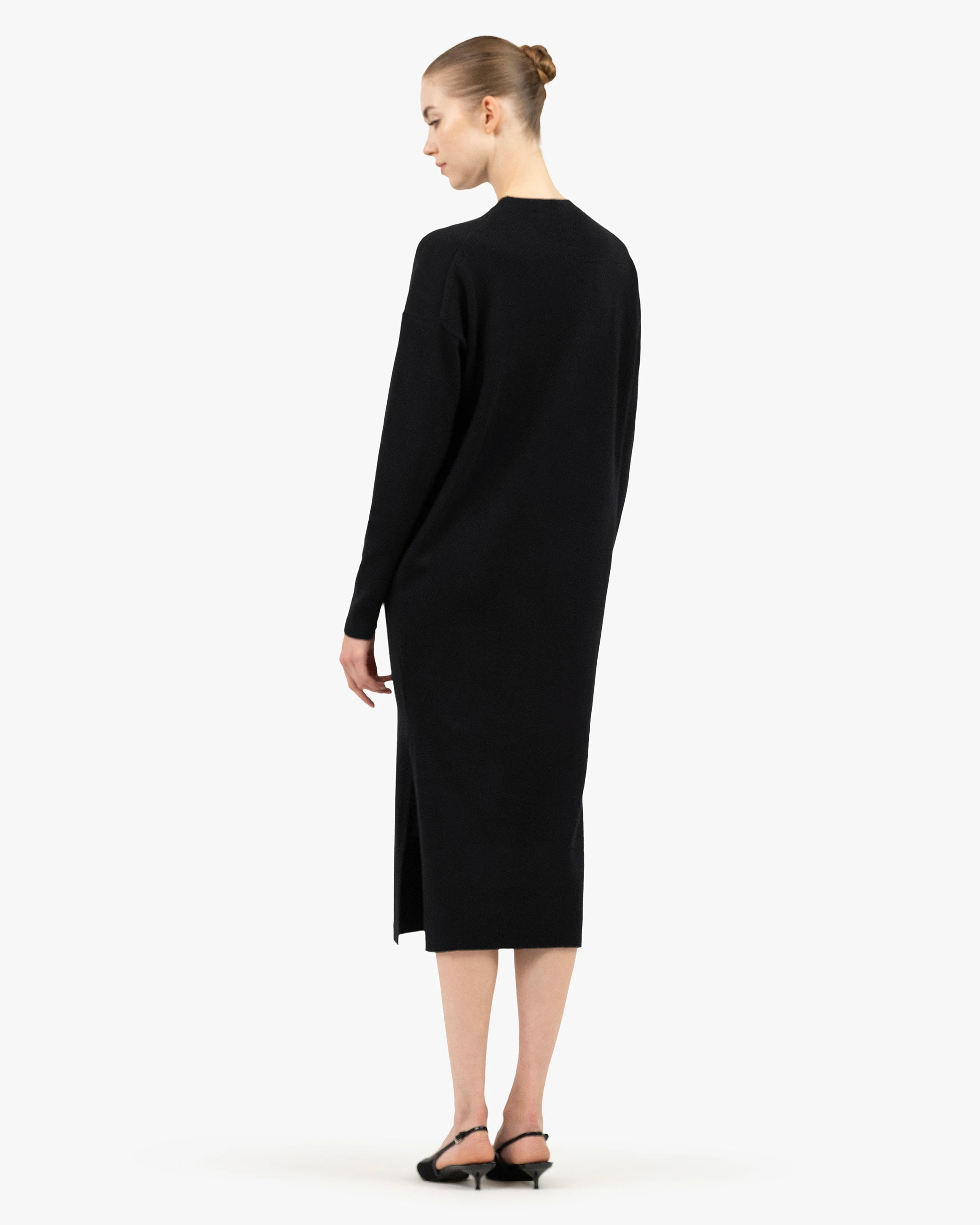 Liv Crew Neck Dress - Black Cashmere