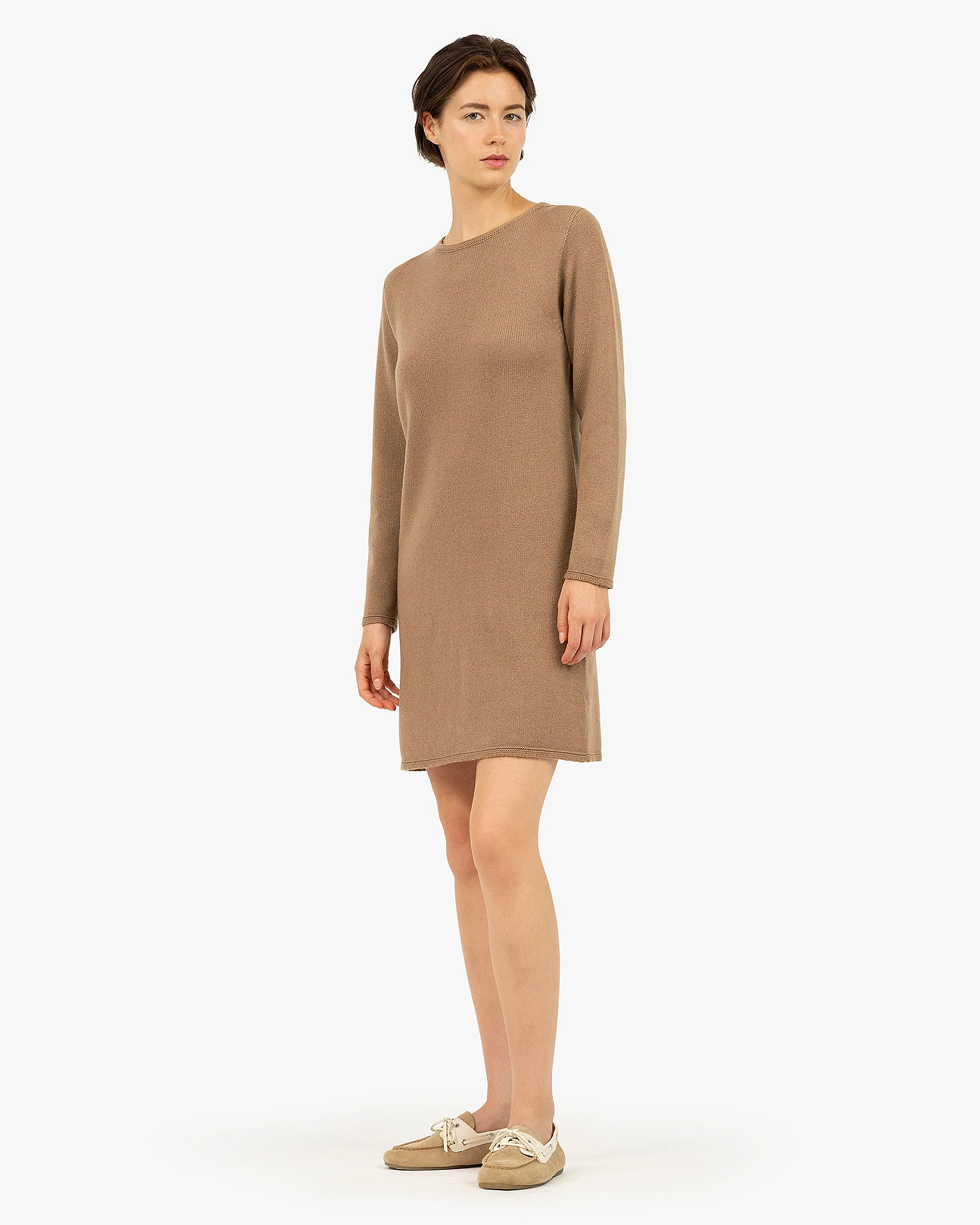 ribbed cashmere dress L I V D Women's Plunge Neck Vegan Cashmere Rib Midi Dress, Chestnut, 2X