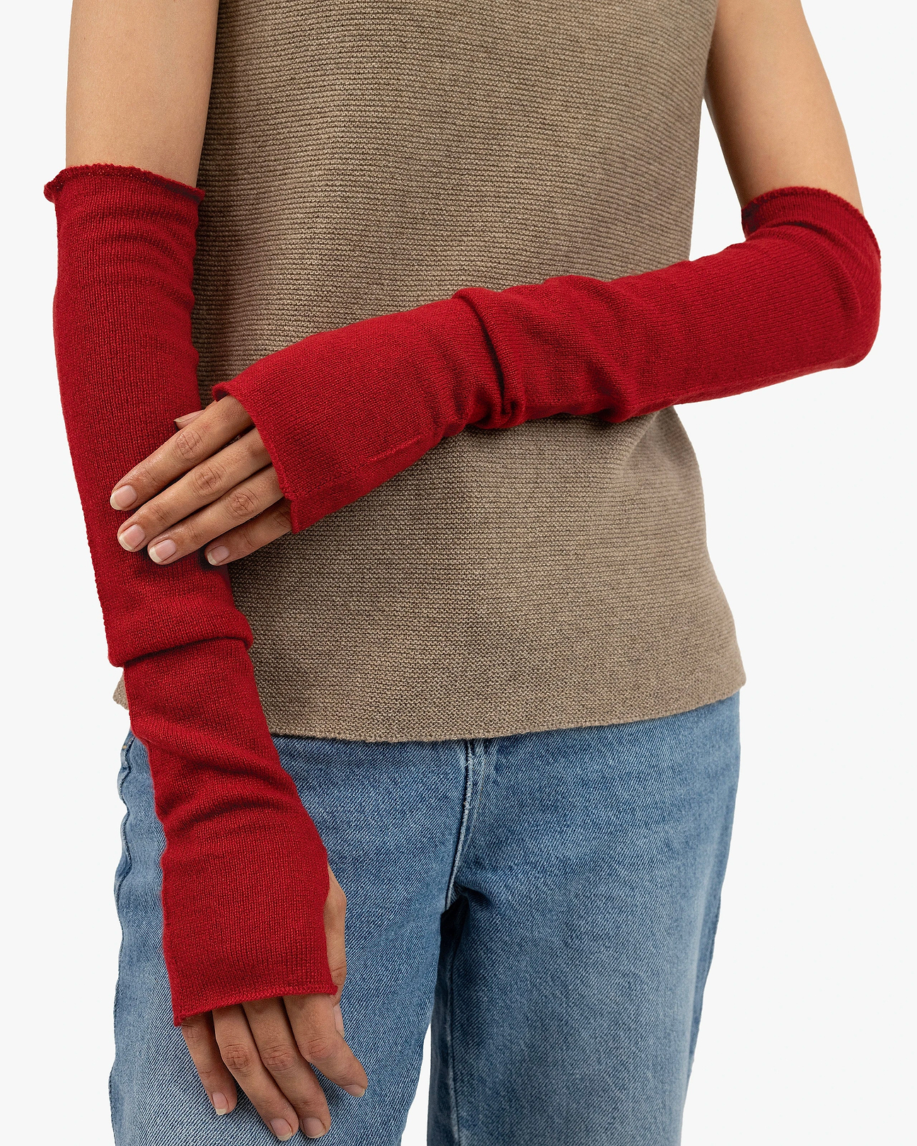 Cashmere Fingerless Gloves - Red | MaisonCashmere