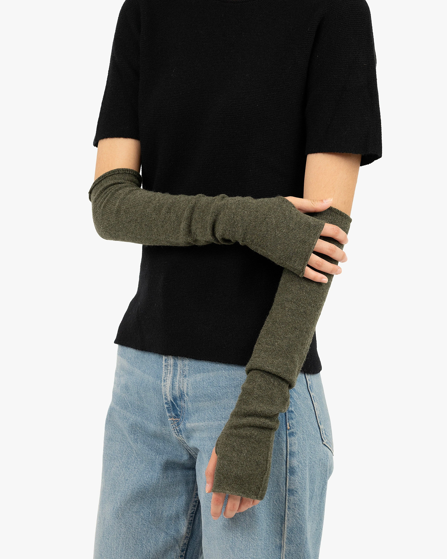 Fingerless Gloves - Green Cashmere