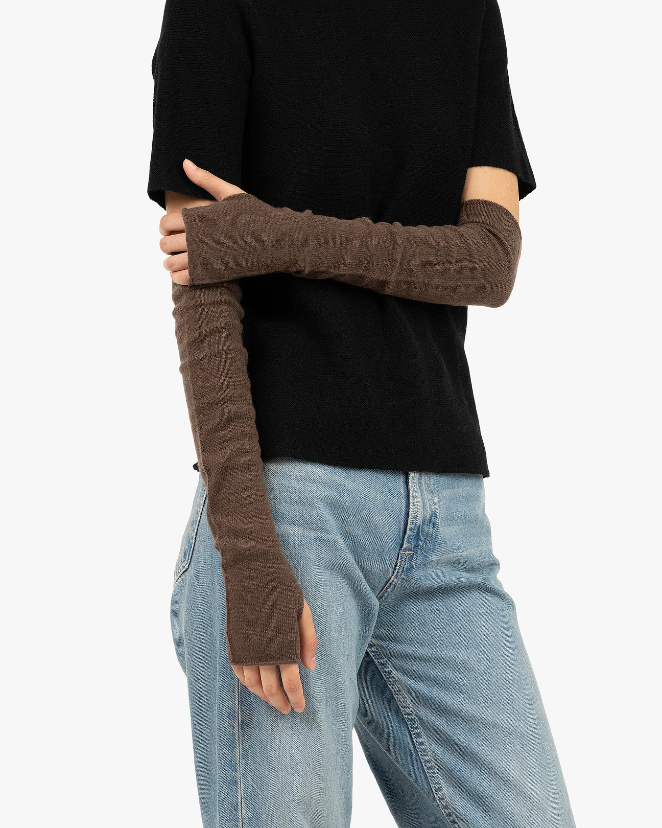 Cashmere Fingerless Gloves - Brown | MaisonCashmere