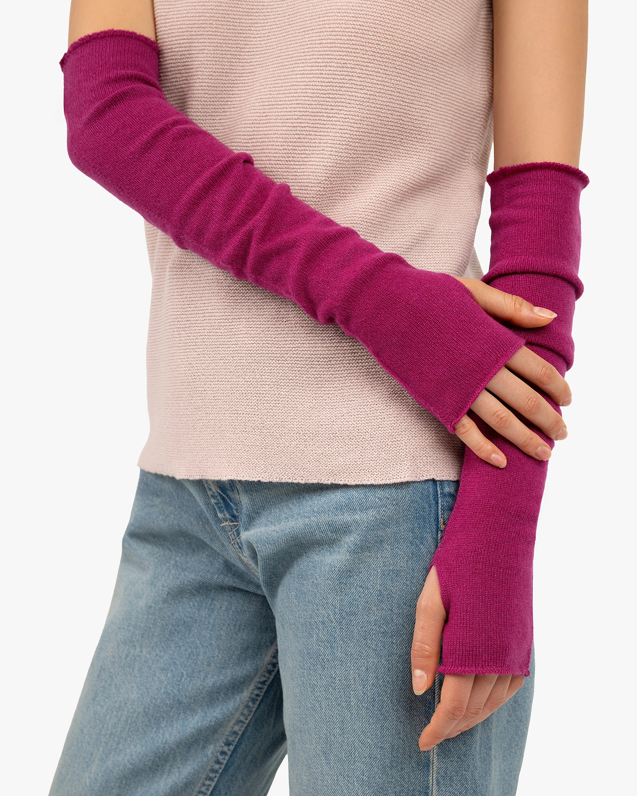 Cashmere Fingerless Gloves - Magenta | MaisonCashmere