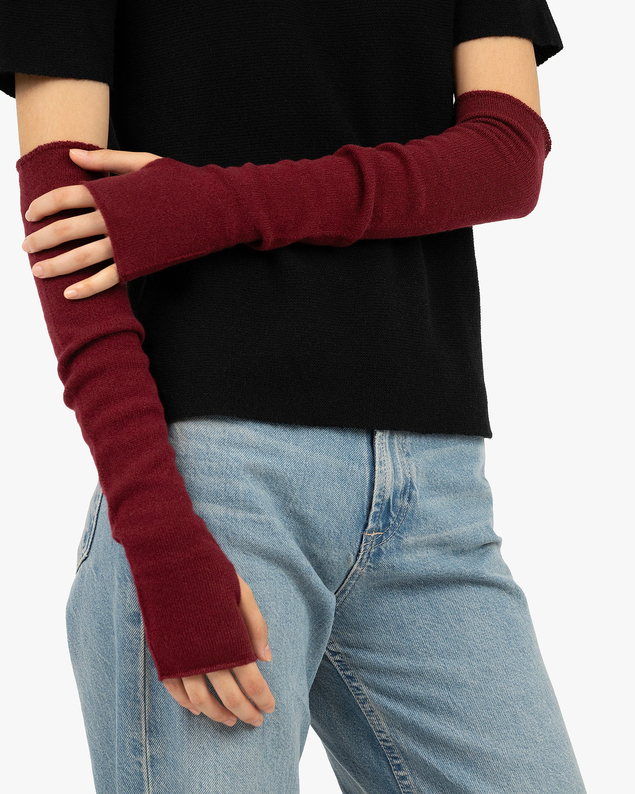 Cashmere Fingerless Gloves - Bordeaux | MaisonCashmere