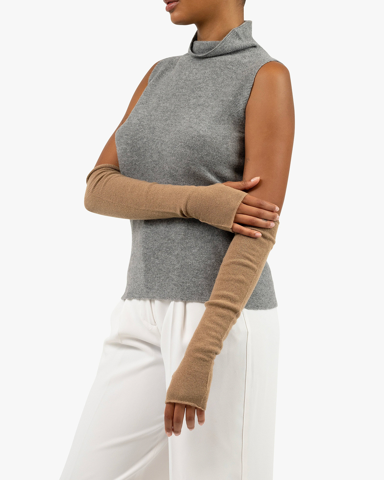 Fingerless Gloves - Camel Cashmere
