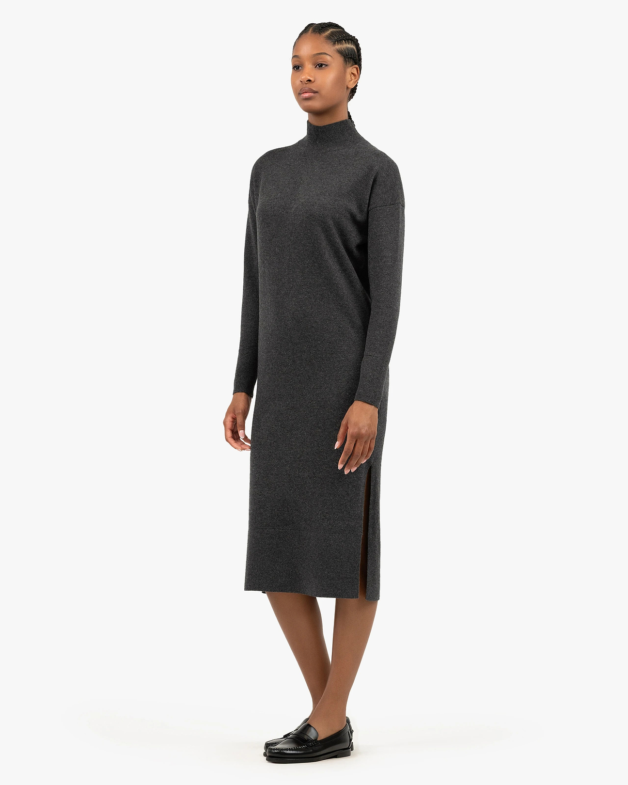 Liv Cashmere Mock Neck Dress - Charcoal