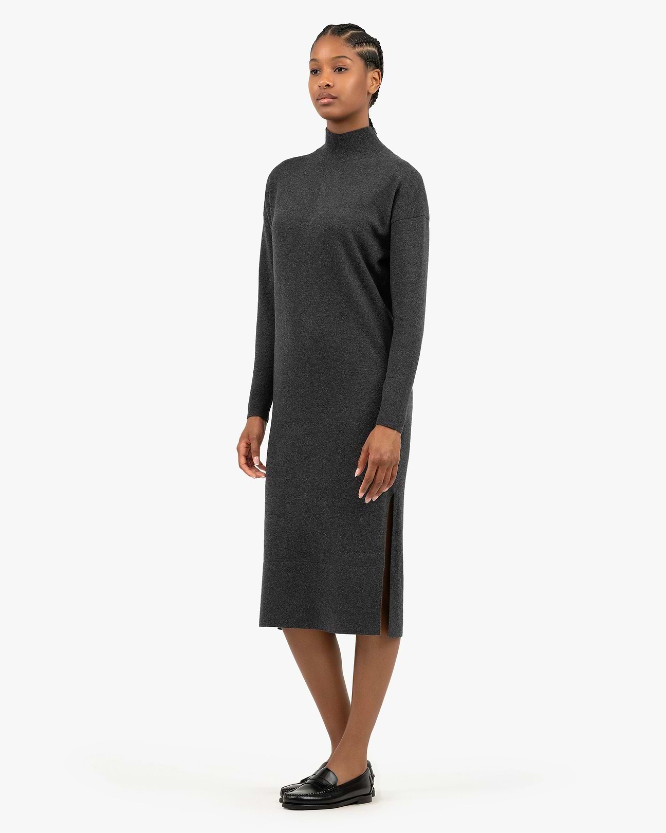 Liv Cashmere Mock Neck Dress - Charcoal