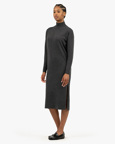 Liv Mock Neck Dress - Charcoal Cashmere