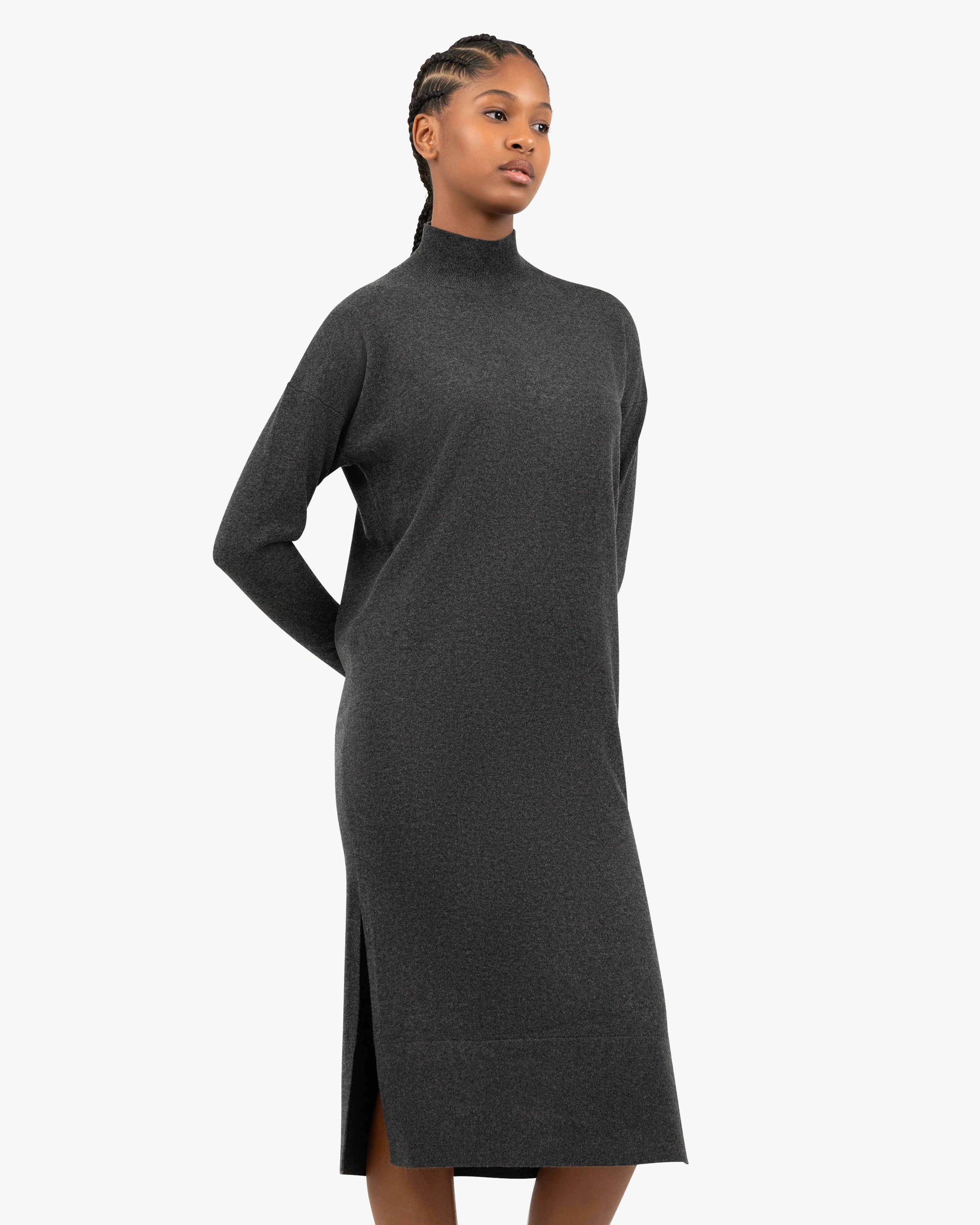 Liv Mock Neck Dress - Charcoal Cashmere