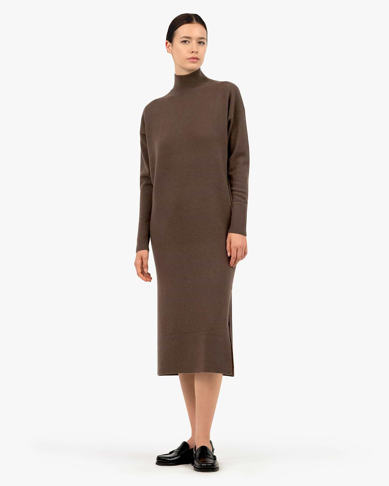 brown mock neck dress Dark Brown Maxi Dress - Mock Neck Maxi Dress - Mesh Insert Dress