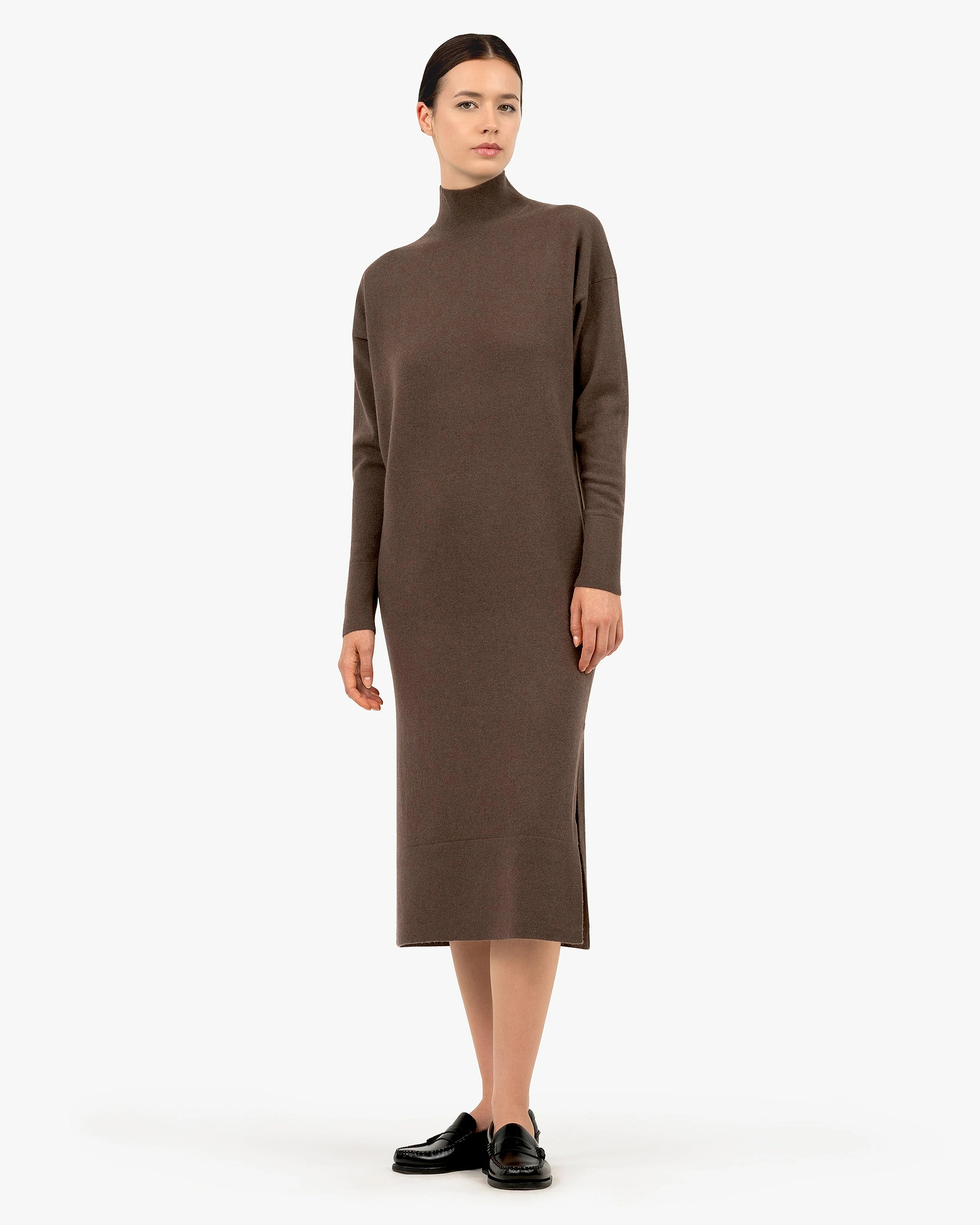 Liv Mock Neck Dress - Brown Cashmere
