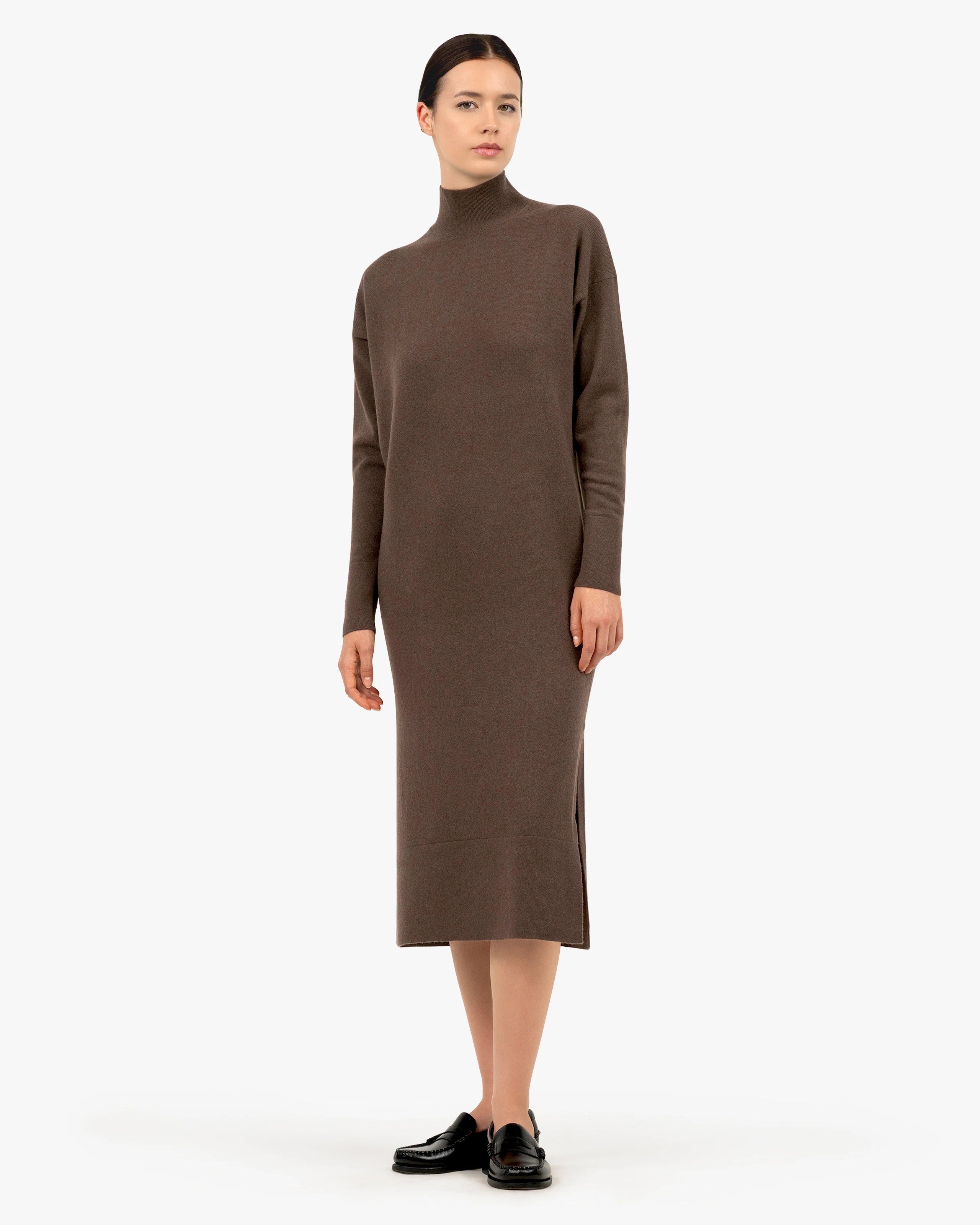Liv Mock Neck Dress - Brown Cashmere