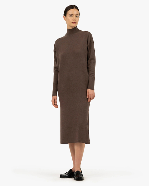 Liv Mock Neck Dress - Brown Cashmere