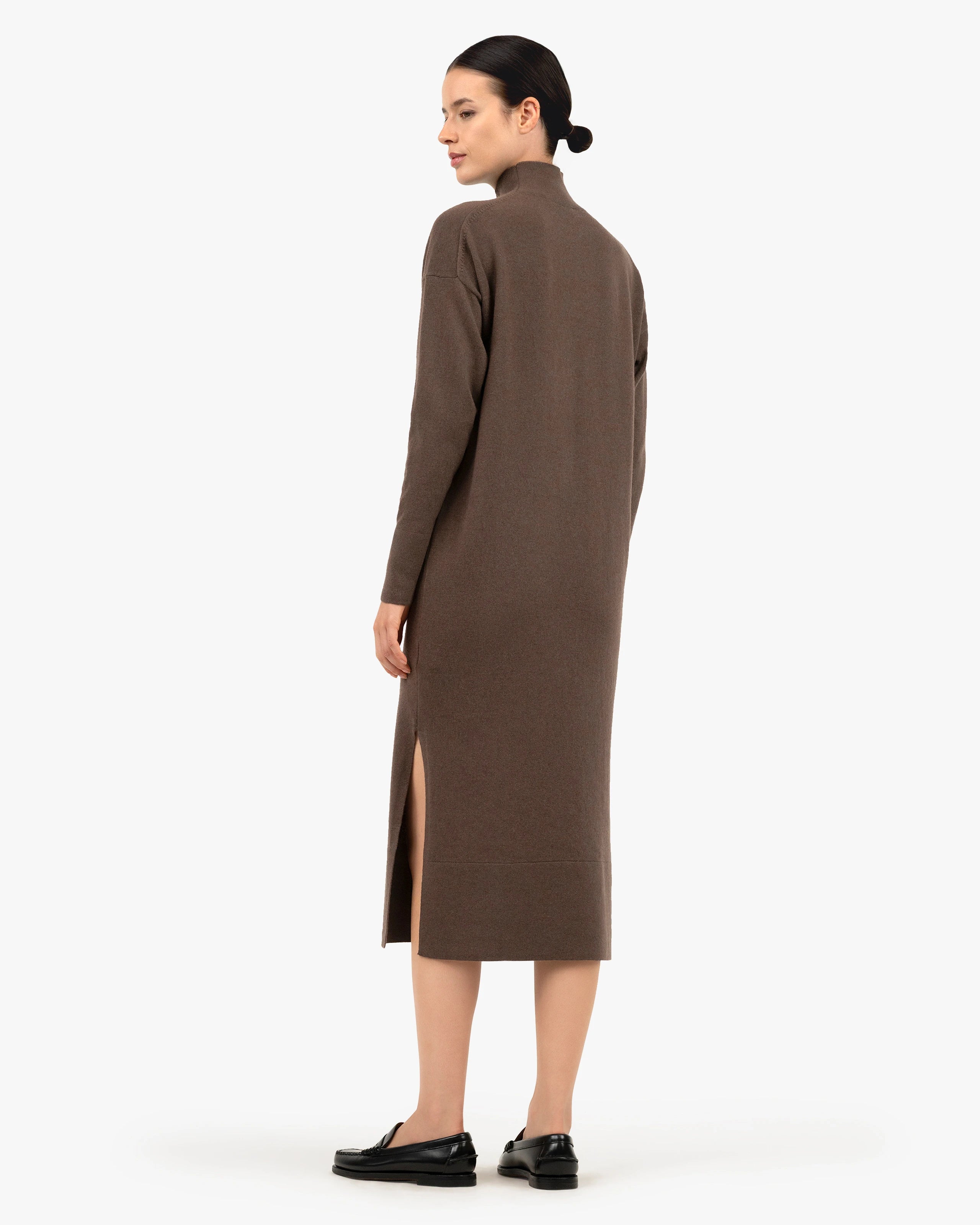 Liv Mock Neck Dress - Brown Cashmere
