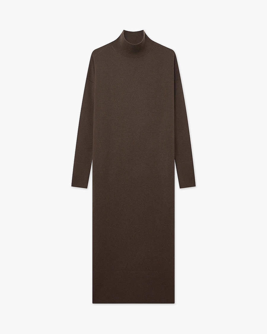 Liv Mock Neck Dress - Brown Cashmere