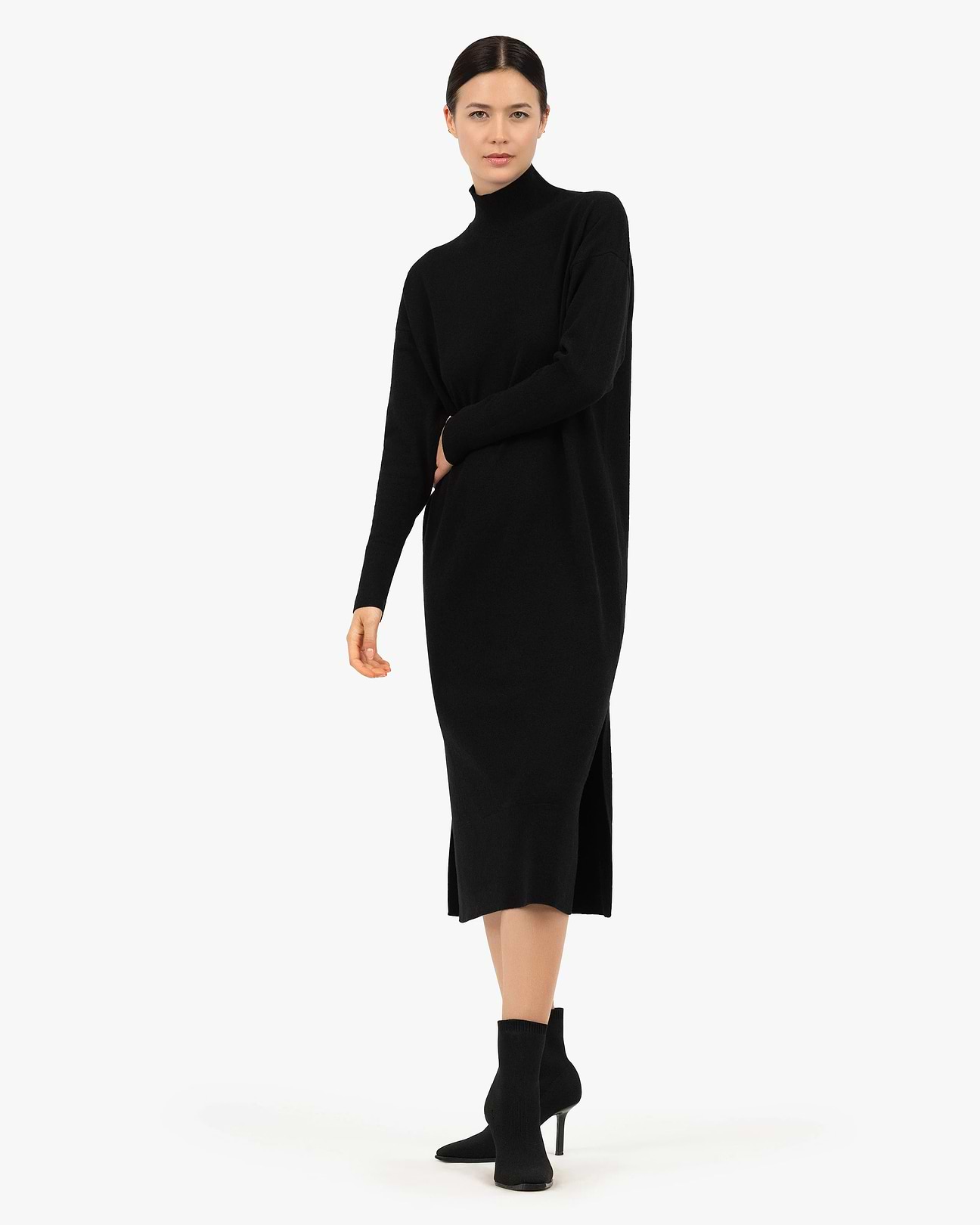 black cashmere midi dress Boat Neck Midi Cashmere Dress Grade A Cashmere
