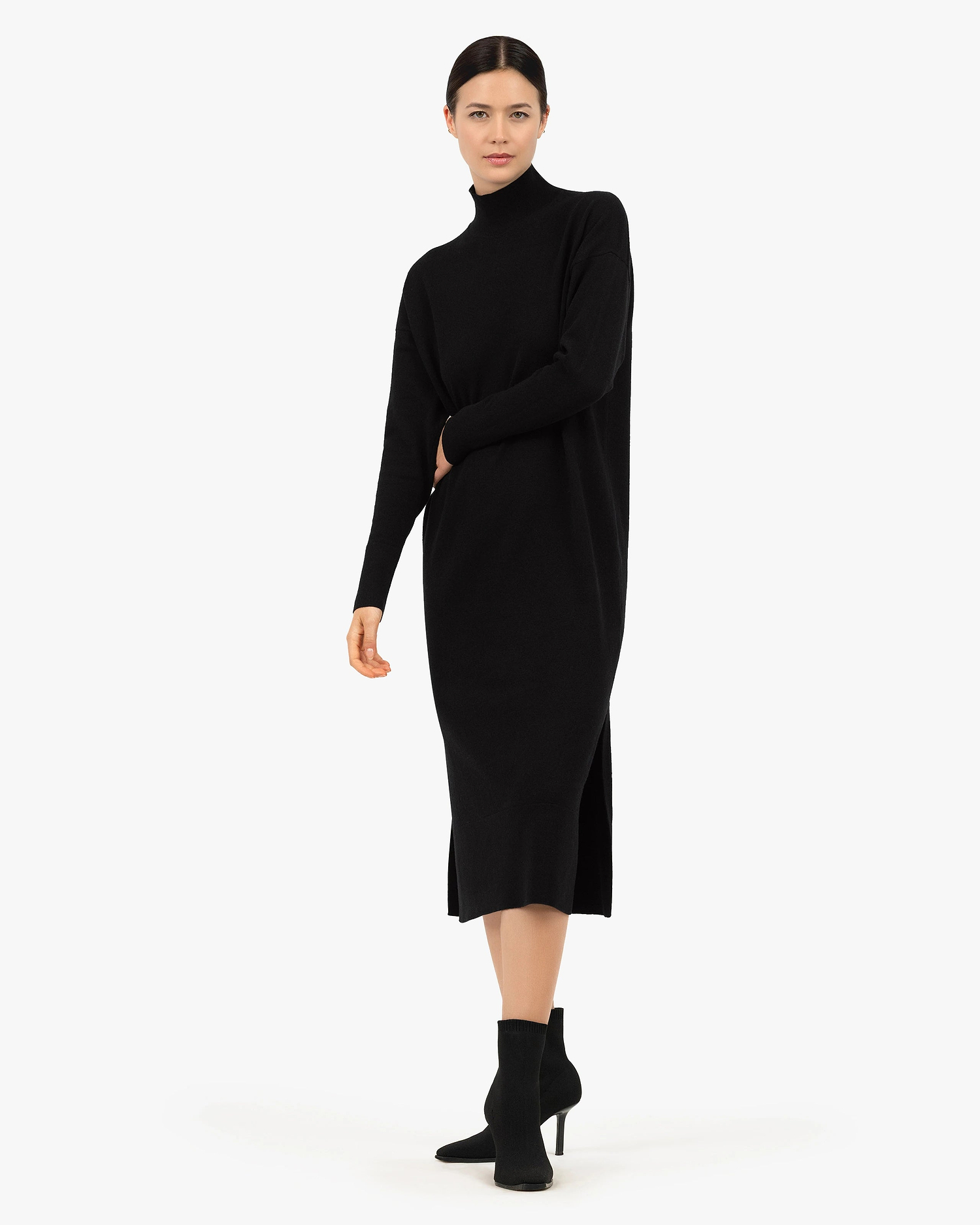 Liv Mock Neck Dress - Black Cashmere