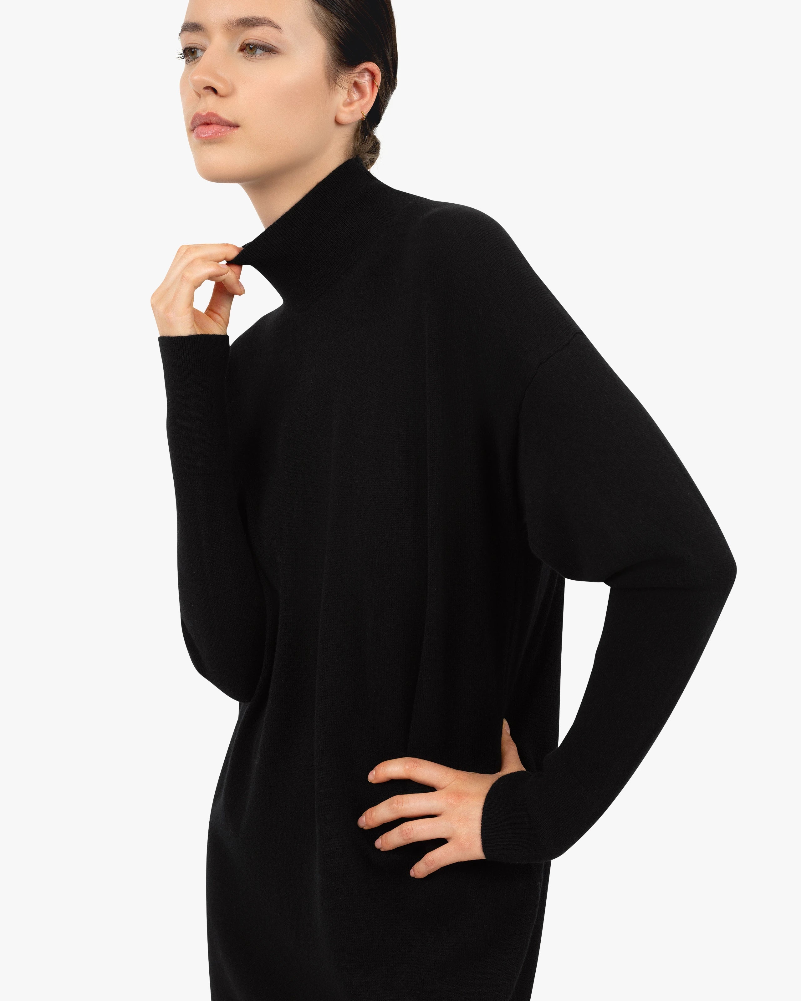 Liv Mock Neck Dress - Black Cashmere