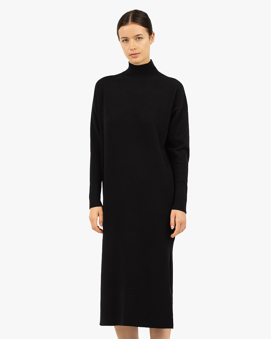Liv Mock Neck Dress - Black Cashmere