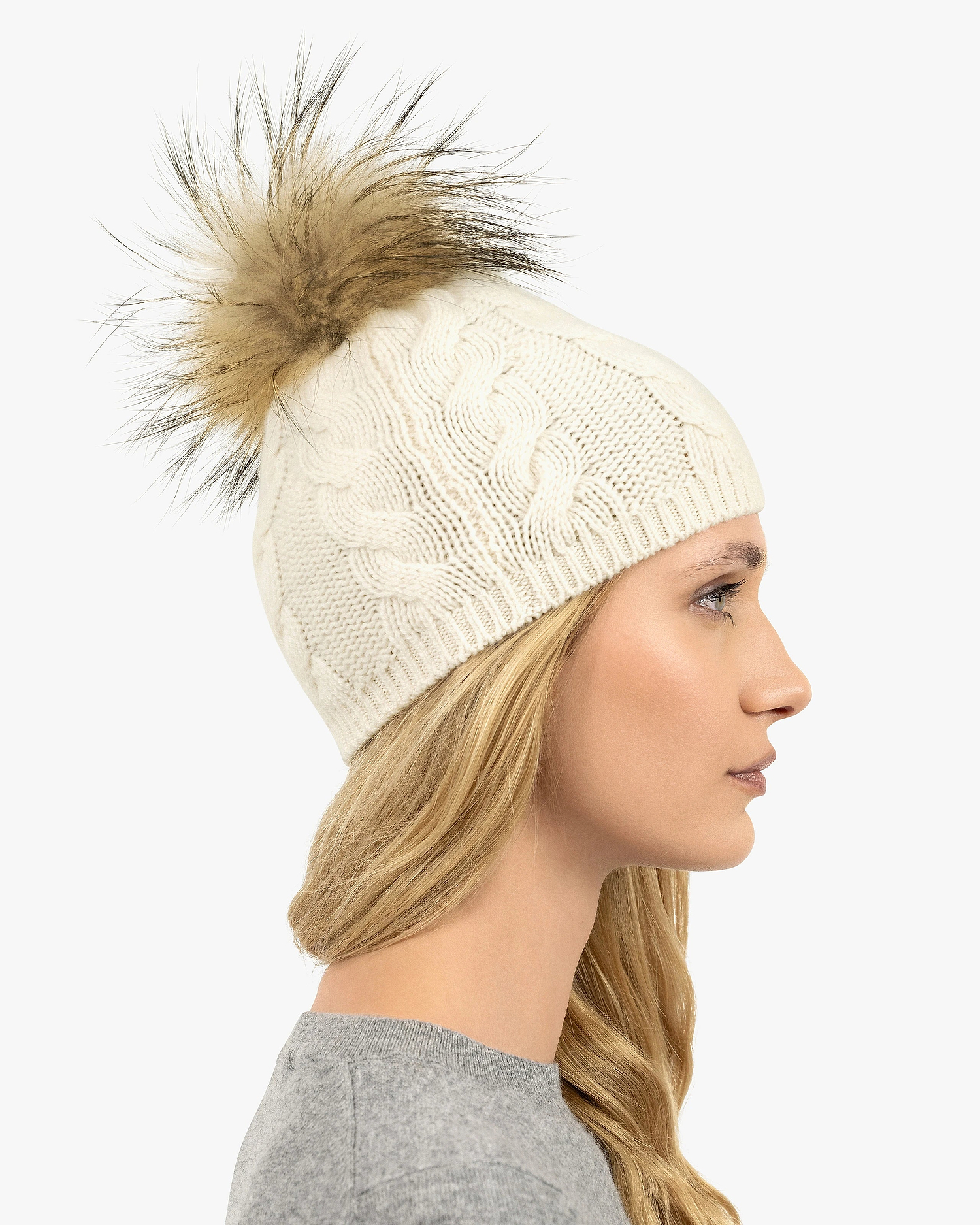 Pom-Pom Hat - White Cashmere