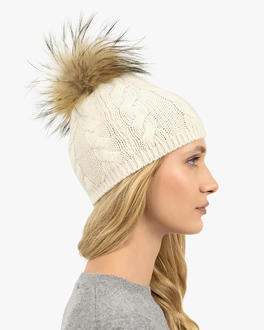 Pom-Pom Hat - White Cashmere