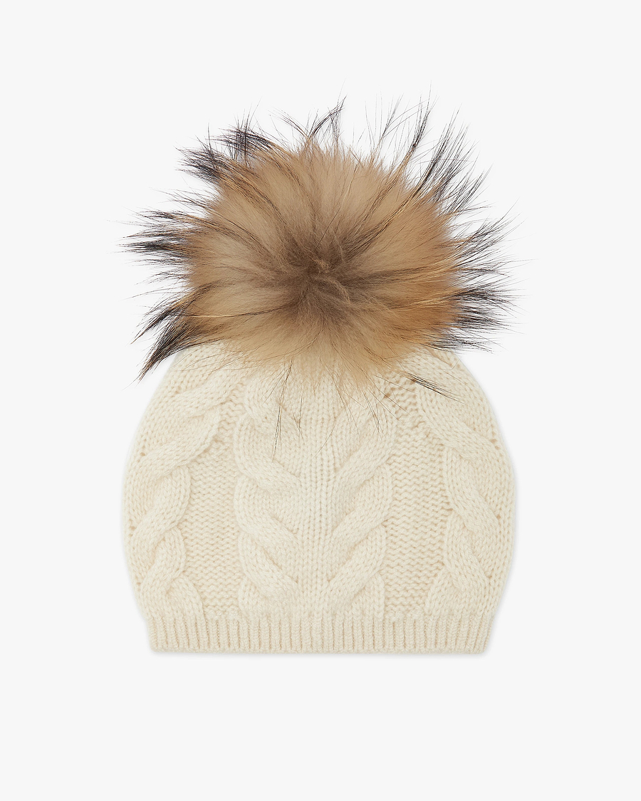 Pom-Pom Hat - White Cashmere