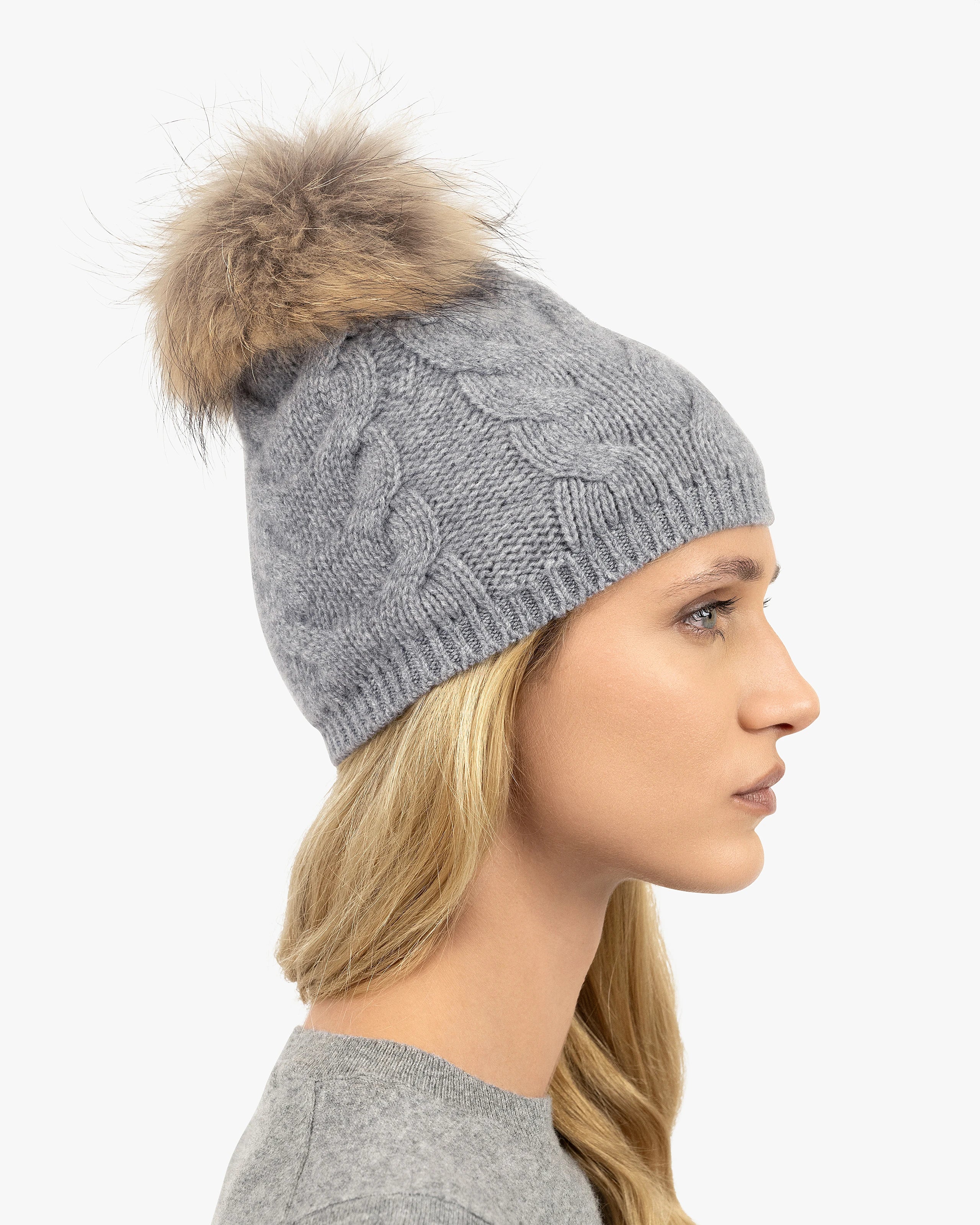 Pom-Pom Hat - Medium Grey Cashmere