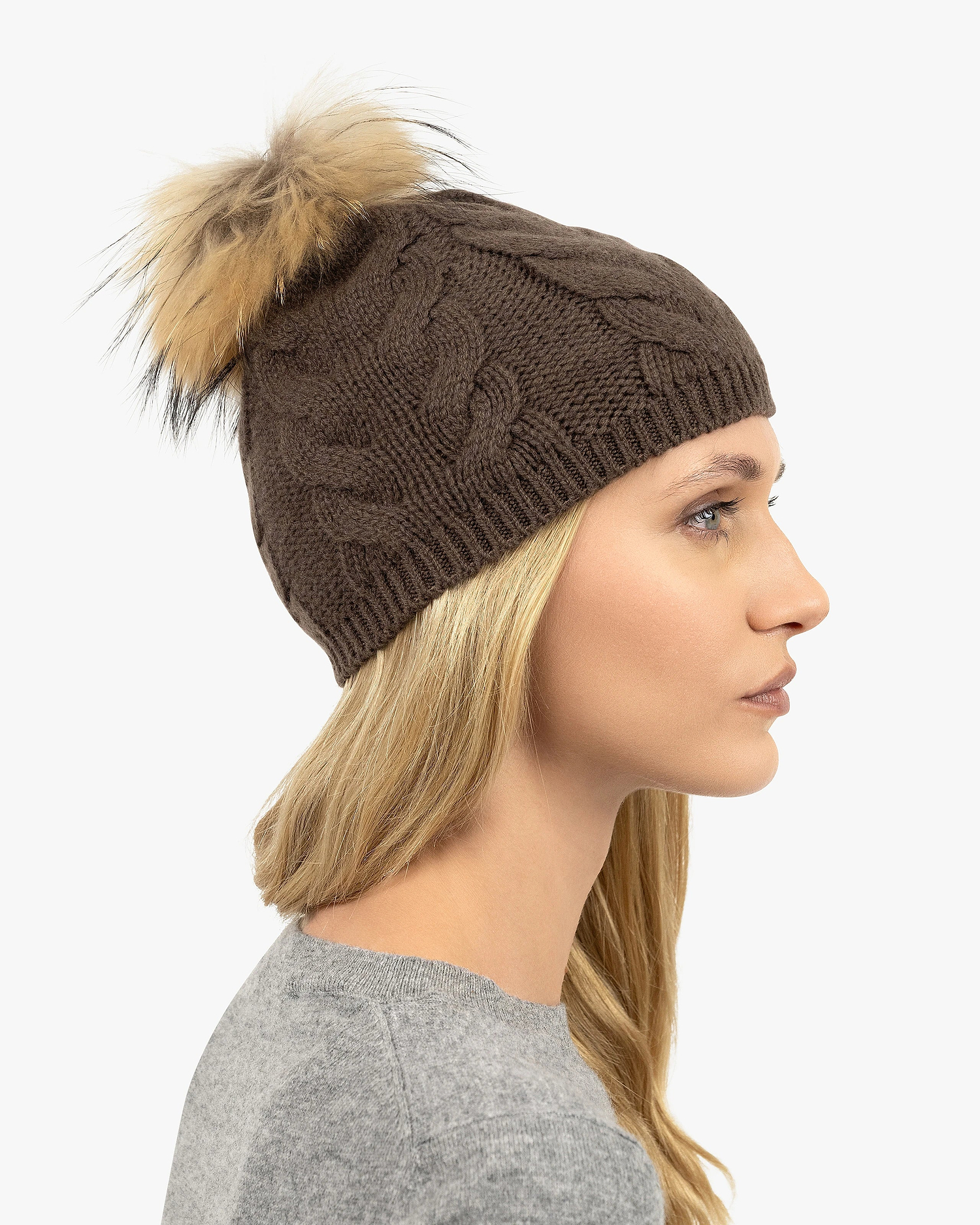 Pom-Pom Hat - Brown Cashmere