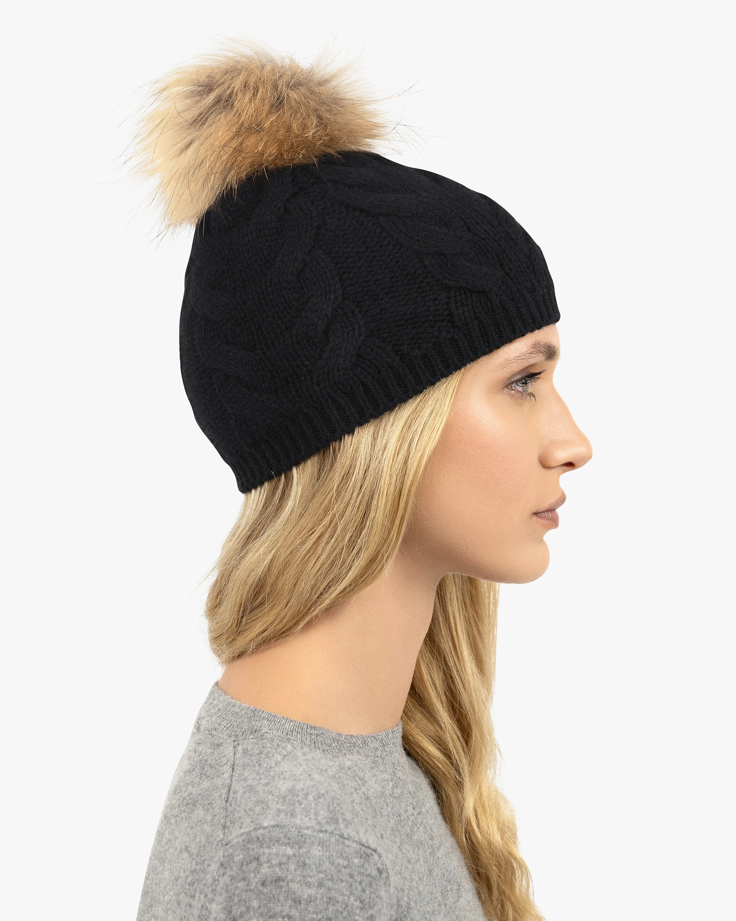 Pom-Pom Hat - Black Cashmere