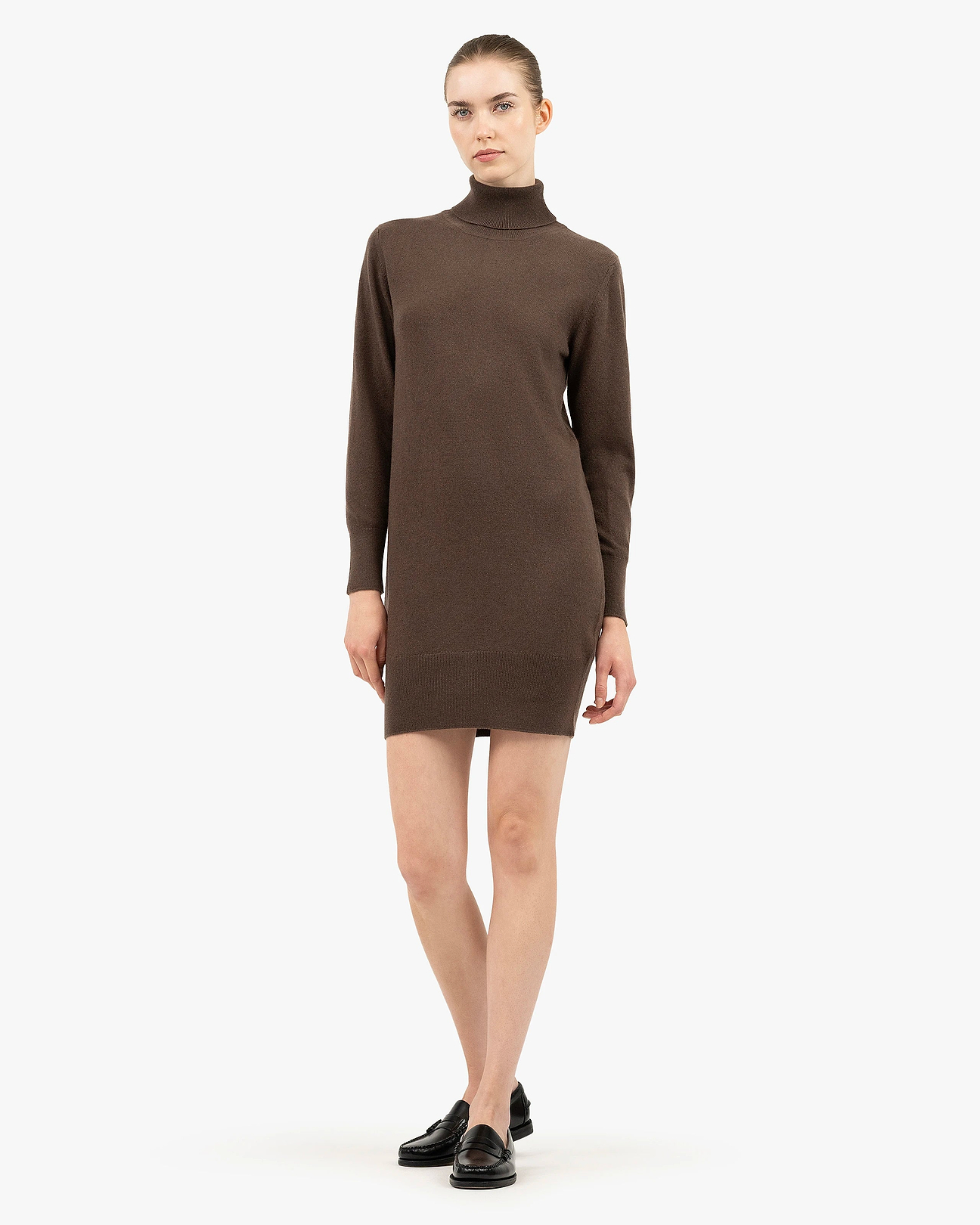 brown cashmere sweater dress Florenz Cashmere Turtleneck Dress - Brown