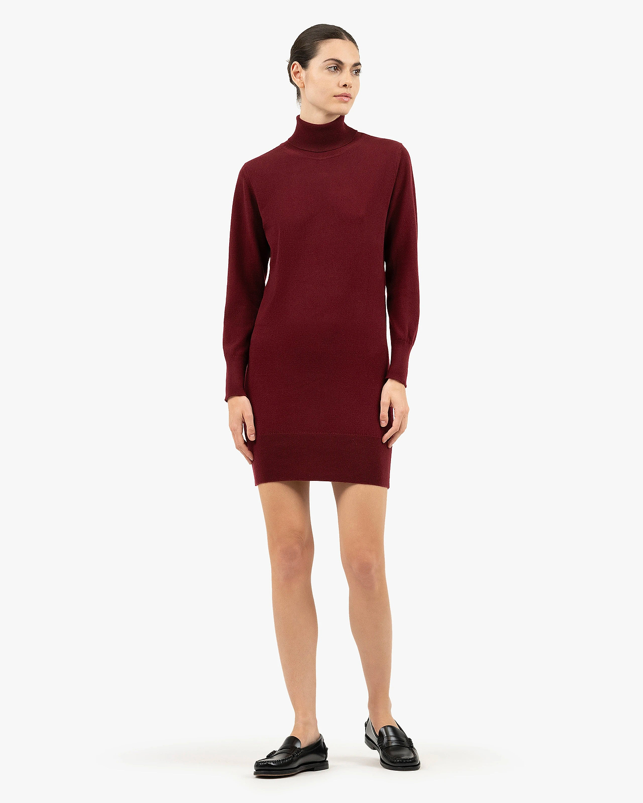 cashmere sweater dress Florenz Turtleneck Dress - Bordeaux - Cashmere