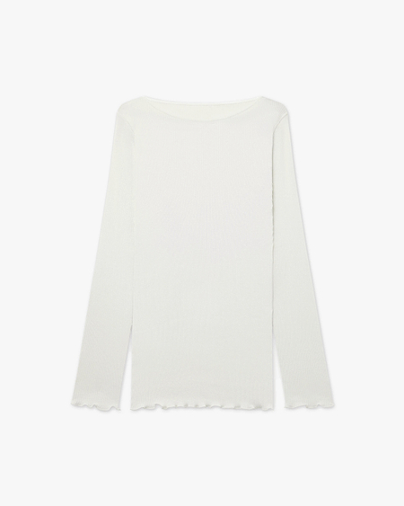 Crew Neck Pleated Top - White Cotone / Seta