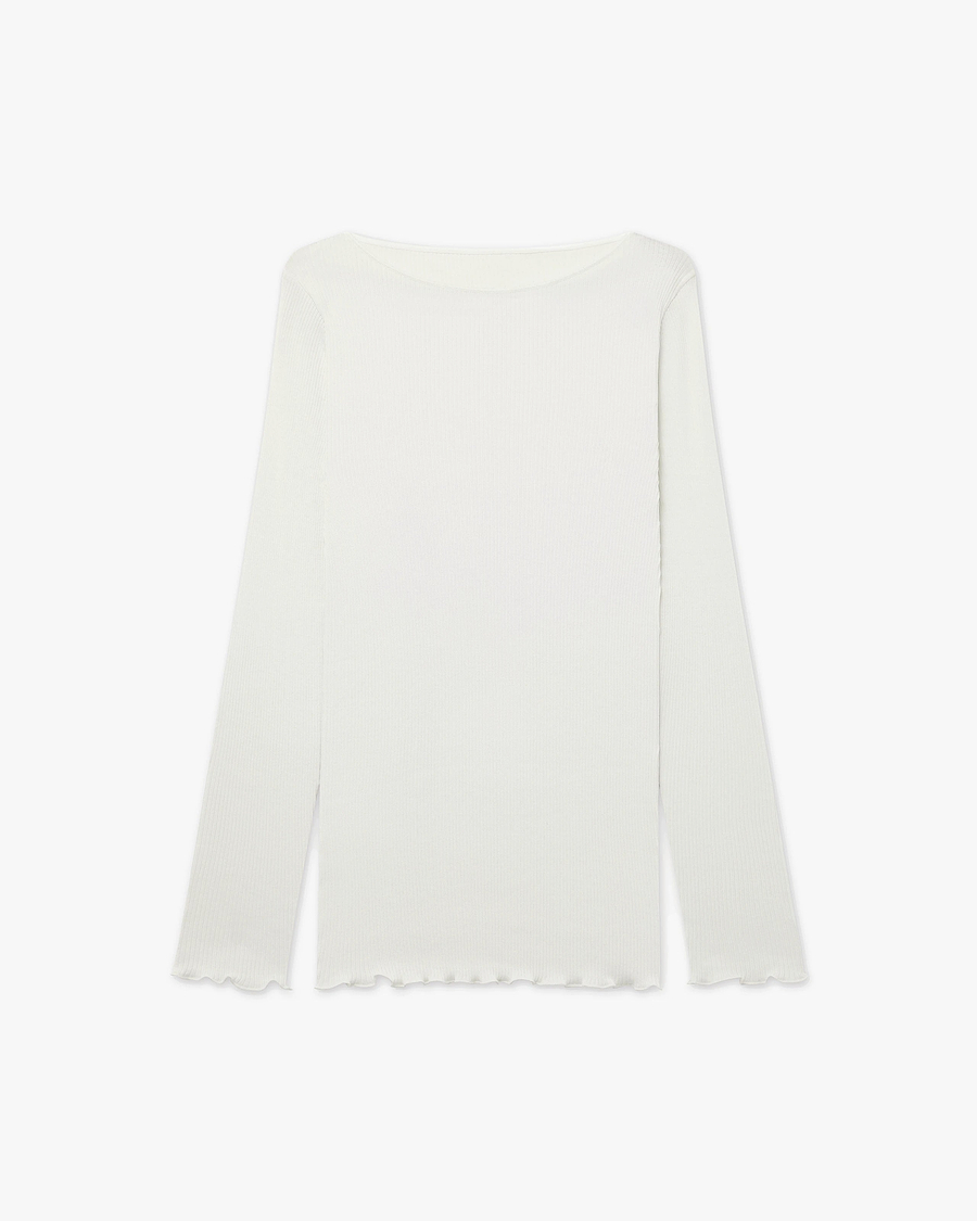 Crew Neck Pleated Top - White Cotone / Seta