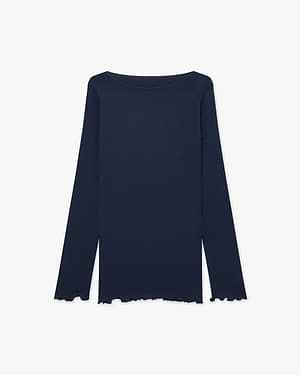 Rundhals Plissee Top - Blau