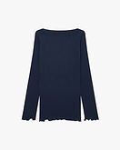 Rundhals Plissee Top - Blau