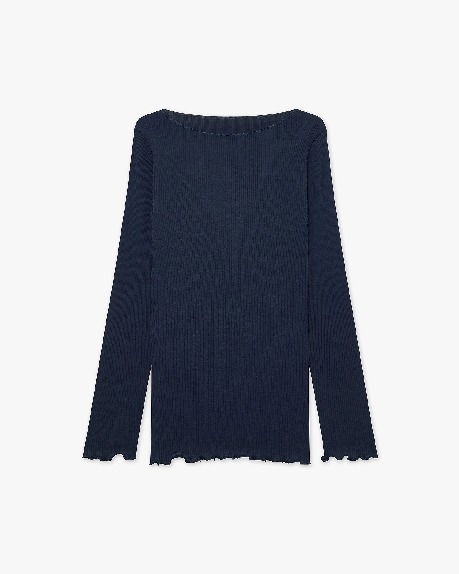 Crew Neck Pleated Top - Blue Cotone / Seta