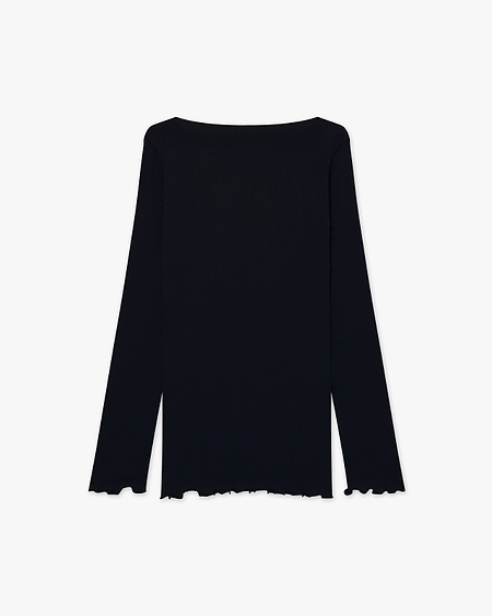 Crew Neck Pleated Top - Black Cotone / Seta